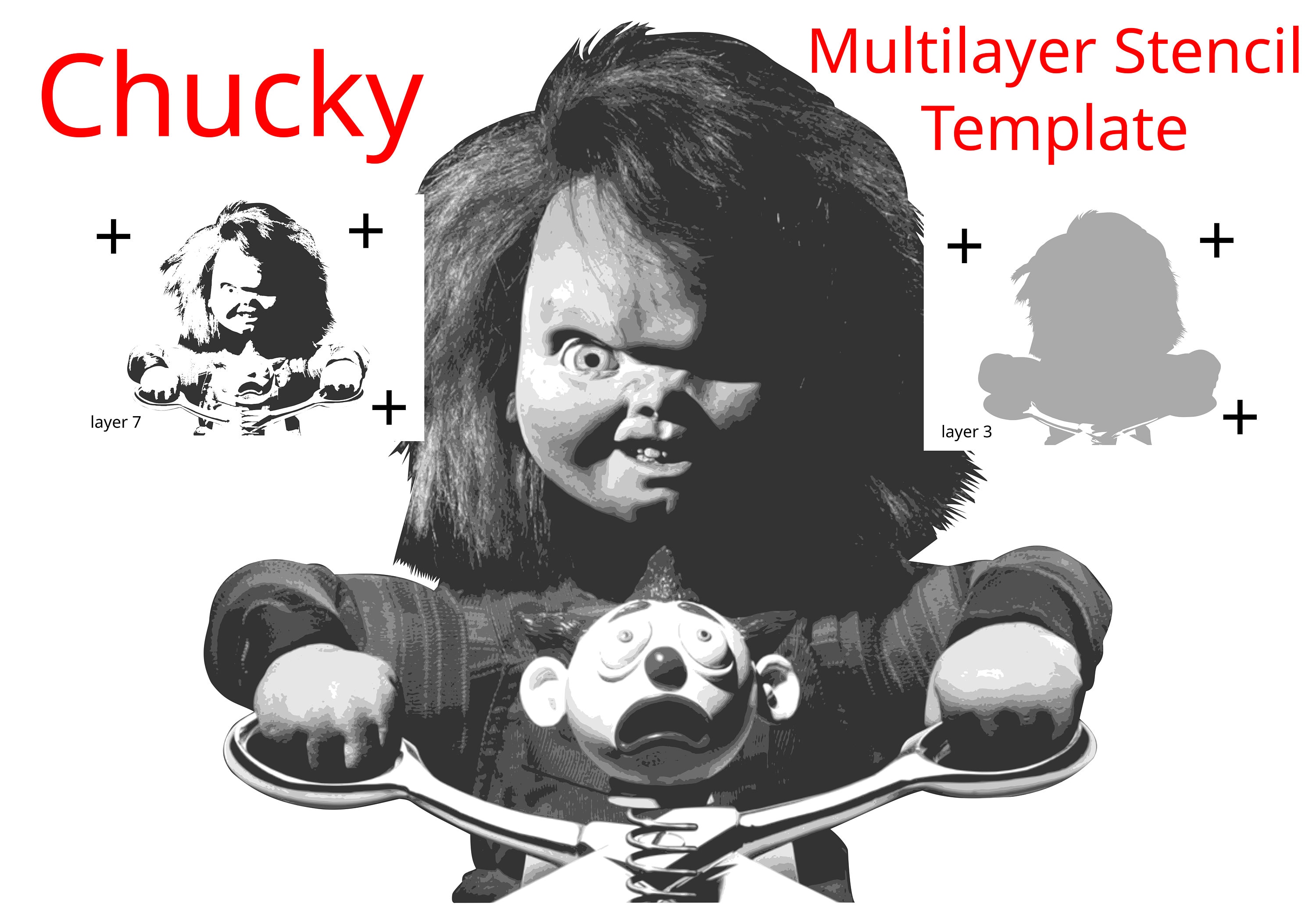 Chucky. Childsplay 12 Layers. Multilayer Stencil Templates Wall Murals Chucky. Childsplay 12 Layers. Multilayer Stencil Templates Wall Murals