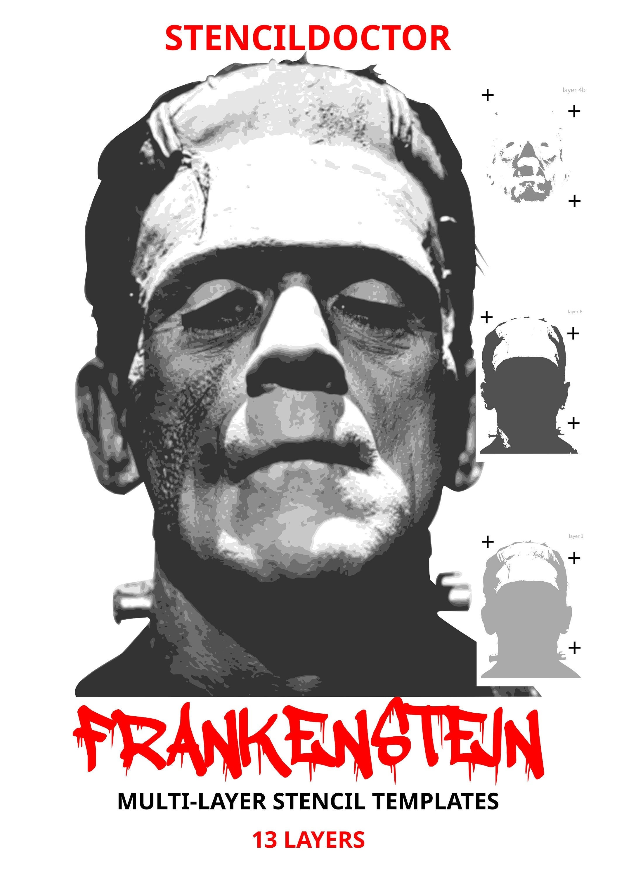 Frankenstein Stencil. 13 Layers. Halloween Horror. Multilayer Etsy
