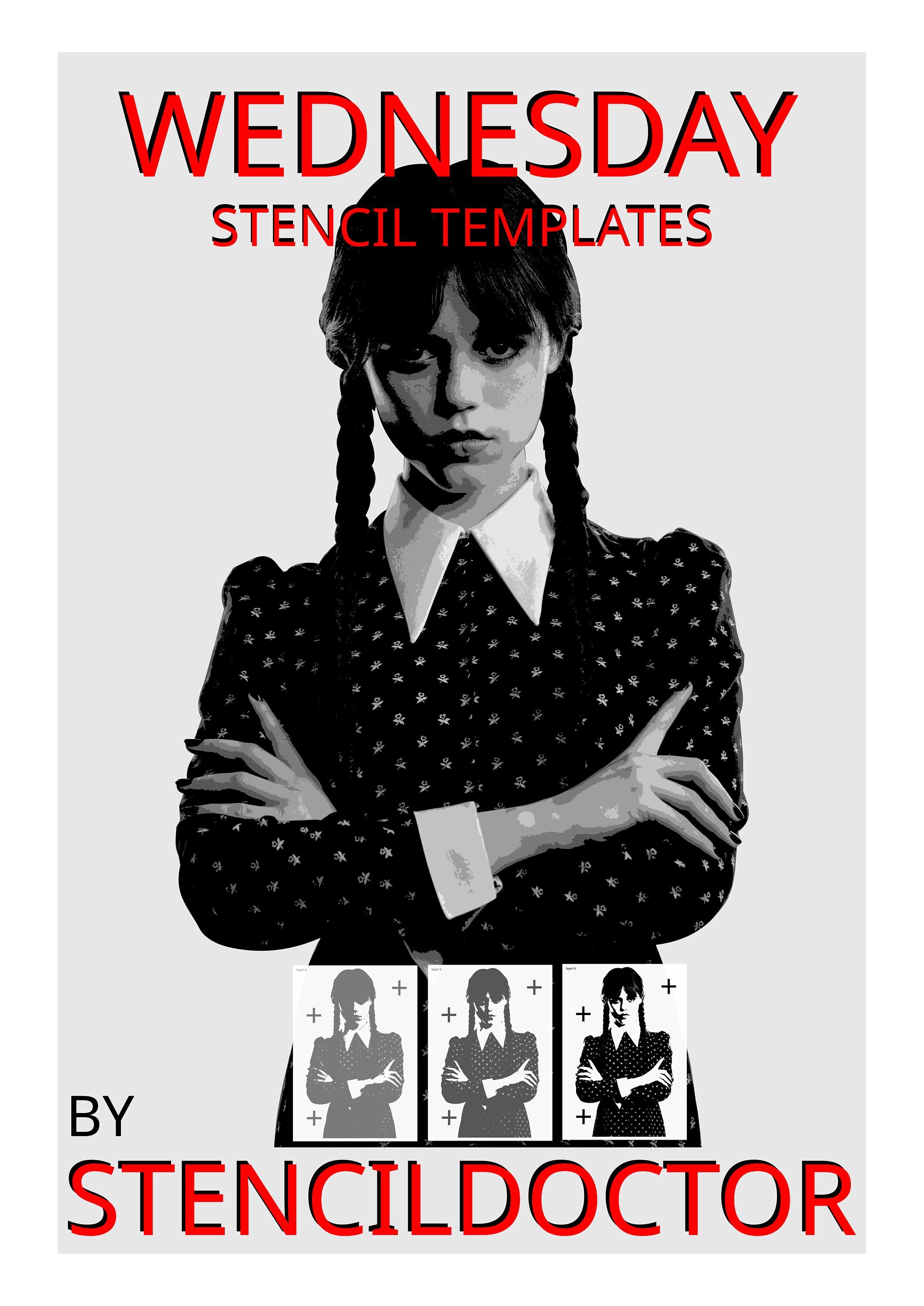 Wednesday Addams Stencil Templates Print And Cut Digital Download Arts 