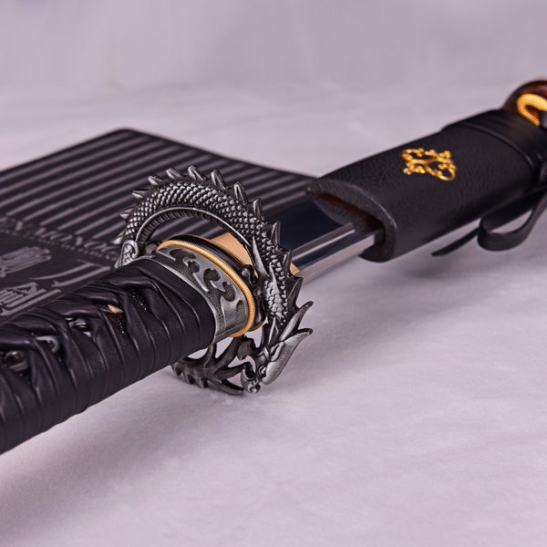 Handmade Dragon Katana - Japanese Full Tang Black Samurai Katana Sword 1095 Carbon Steel Sword Hand Forged Battle Ready Sword , Gift For Men