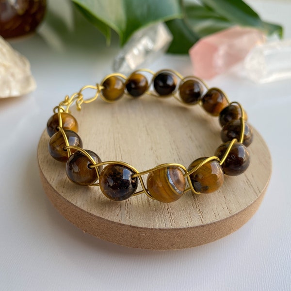 Tiger Eye Bracelet 10mm Braided Copper Wire-wrapping - Bransoletka Tygrysie Oko