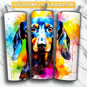 Aquarell Dackel Becher wickeln PNG Design, Dackel Hund 20 oz Skinny Becher Design Sublimation, sofortiger digitaler Download