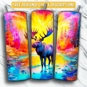 Watercolor Moose Tumbler Wrap PNG Design, Moose Animal 20 oz Skinny Tumbler Design Sublimation, Instant Digital Download