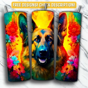 Watercolor German Shepherd Tumbler Wrap PNG Design, Dog 20 oz Skinny Tumbler Design Sublimation, Instant Digital Download
