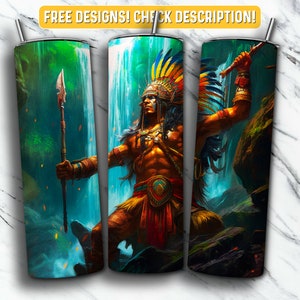 Aztec Warrior Tumbler Wrap PNG Design, Aztec Warrior 20 oz Skinny Tumbler Design Sublimation, Instant Digital Download