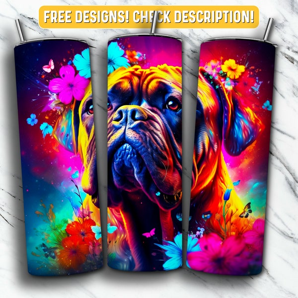 Bullmastiff Tumbler Wrap PNG Design, Bullmastiff Dog 20 oz Skinny Tumbler Design Sublimation, Instant Digital Download