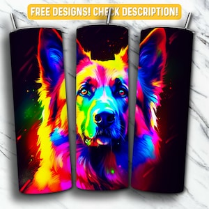 German Shepherd Tumbler Wrap PNG Design, Dog 20 oz Skinny Tumbler Design Sublimation, Instant Digital Download