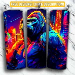 Gorilla Tumbler Wrap PNG Design, Gorilla Animal 20 oz Skinny Tumbler Design Sublimation, Instant Digital Download