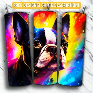 Boston Terrier Tumbler Wrap PNG Design, Dog 20 oz Skinny Tumbler Design Sublimation, Instant Digital Download