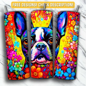 Boston Terrier Tumbler Wrap PNG Design, Dog 20 oz Skinny Tumbler Design Sublimation, Instant Digital Download