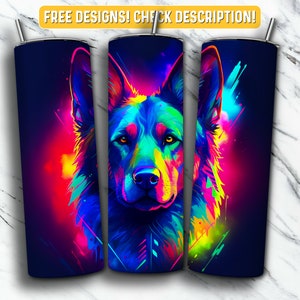 Watercolor German Shepherd Tumbler Wrap PNG Design, Dog 20 oz Skinny Tumbler Design Sublimation, Instant Digital Download