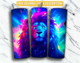 Lion Tumbler Wrap PNG Design, Lion Animal 20 oz Skinny Tumbler Design Sublimation, Instant Digital Download