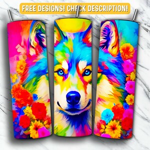 Husky Tumbler Wrap PNG Design, Husky Dog 20 oz Skinny Tumbler Design Sublimation, Instant Digital Download