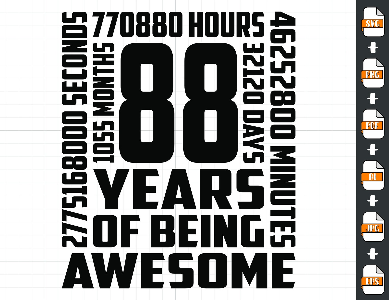88th Birthday SVG PNG 88 Years Old SVG Instant Download - Etsy