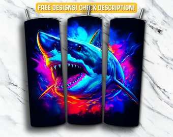 Shark Tumbler Wrap PNG Design, Shark Animal 20 oz Skinny Tumbler Design Sublimation, Instant Digital Download