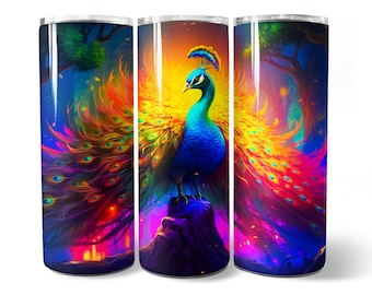 Peacock Tumbler Wrap PNG Design, Peacock Animal 20 oz Skinny Tumbler Design Sublimation, Instant Download (+33 Free Designs)