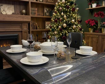 Kids Proof Clear Table Cover, Waterproof Protector for Family Dining Table, Easy Clean PVC Mat Custom Cut to Any Size or Shape