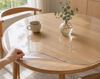 Round Dining Table Cover PVC Sheet 0.7 to 2mm, Custom Vinyl Tablecloth, Waterproof Table Protector, Kitchen Table Pad