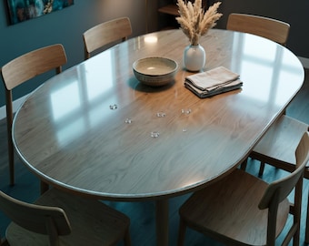Oval Table Protector Custom Cut 1mm, Clear PVC Cover for Oval or Round Dining Table, Waterproof Made to Measure Tablecloth Any Size