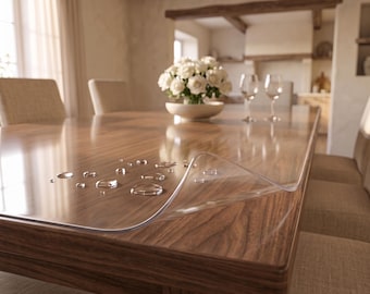 Square Table Protector, Clear Vinyl Table Cover, Custom Size PVC Table Mat, Waterproof Wood Table Protection