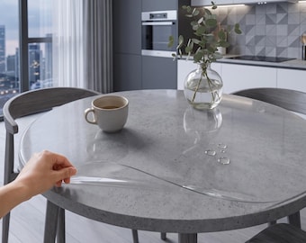 Custom Round Table Protector, Clear Waterproof PVC Cover for Round Wood Dining Table, Cut to Size Tablecloth, New Home Gift