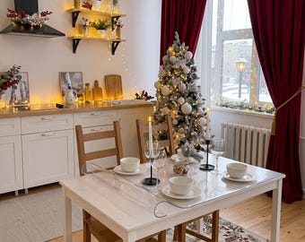 Clear Table Protector for Holiday Dinners, Waterproof PVC Cover for Christmas Table, Custom Size Wipe Clean Tablecloth Any Shape