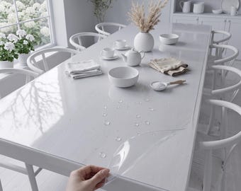 Clear Tablecloth for Dining Room, Custom Cut Table Cover Protector, Easy Clean Waterproof Mat, Housewarming Gift for New Home