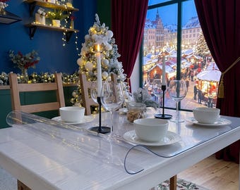Transparent Tablecloth for Entertaining, Clear Table Cover Protects Wood from Wine and Candle Wax, Custom Cut to Your Table Size