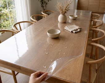 Custom Size Clear PVC Table Protector, Rectangle Square Soft Glass Cover Cut to Any Shape, Made to Measure Desk and Countertop Mat