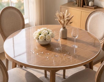 Round Clear PVC Tablecloth, Waterproof Vinyl Table Mat, Heat Resistant Circle Table Top Cover, Custom Size