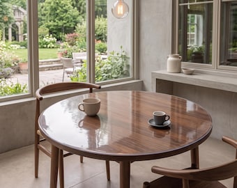Round Table Protector, Clear Vinyl Table Cover, Custom Size Circle PVC Table Mat, Waterproof Wood Protection