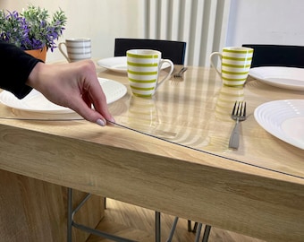 Clear Glass Table Cover, Custom Size Desk Mat, PVC Furniture Protector, Scratch Resistant Soft Glass Table Pad