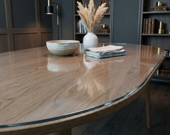 Clear Protector for Antique Dining Table, Non Yellowing PVC Cover Shields Wood Veneer and Polish, Custom Cut to Your Table Shape
