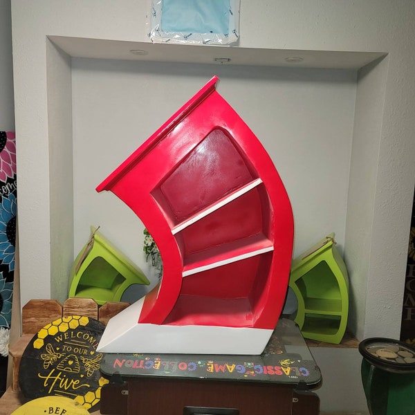50" whimsical bookcase, nursery bookcase, whimsical furniture, unique furniture, leaning bookcase, alice in wonderland furniture,