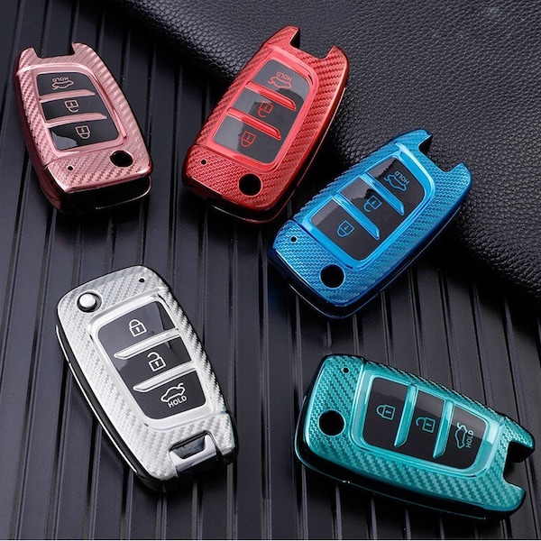 KEY Fob COVER for HYUNDAI i30, kona, venue car key accessories key fob cover holder keychain - Carbon Fibre pattern