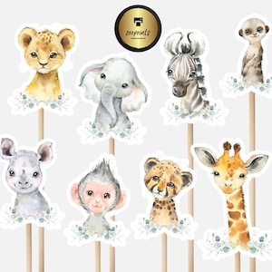 Safari animaux anniversaire pièce maîtresse de gâteau, découpes d’animaux de la Jungle, décor de fête d’anniversaire Wild One Safari, téléchargement numérique instantané