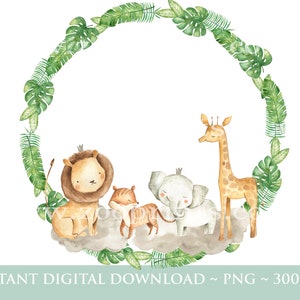 Enfants Safari Jungle Animals, Aquarelle Bébé Animaux, Wild One, Two Wild, Birthday Sublimation Design, Jungle, Safari, Téléchargement numérique, W056