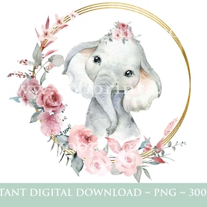 Baby Elephant PNG, Aquarelle Dusty Rose Elephant, Wild One, Two Wild, Birthday Sublimation Design, Jungle, Safari, Téléchargement numérique, W8