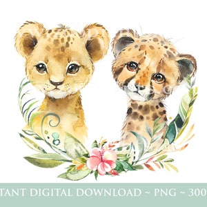 Enfants Safari Jungle Animals, Aquarelle Bébé Animaux, Wild One, Two Wild, Birthday Sublimation Design, Jungle, Safari, Téléchargement numérique, W63
