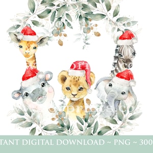 Baby Safari Animaux Couronne, Aquarelle Bébés Animaux, Wild One, Two Wild, Birthday Sublimation Design, Jungle, Safari, Téléchargement numérique, W84