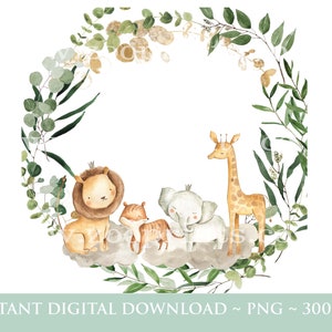 Kinder Safari Dschungel Tiere, Aquarell Baby Tiere, Wild One, Two Wild, Geburtstag Sublimation Design, Dschungel, Safari, Digitaler Download, W41