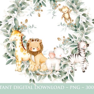 Bébé Safari animaux couronne, aquarelle bébé animaux, sauvage un, deux sauvage, anniversaire Sublimation Design, Jungle Safari téléchargement numérique instantané