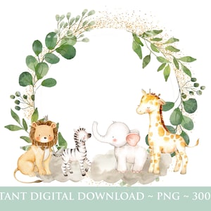 Enfants Safari Jungle animaux, bébés animaux aquarelle, sauvage un, deux sauvages, anniversaire Sublimation Design, Jungle Safari téléchargement numérique instantané