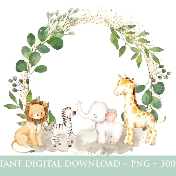 Enfants Safari Jungle animaux, bébés animaux aquarelle, sauvage un, deux sauvages, anniversaire Sublimation Design, Jungle Safari téléchargement numérique instantané