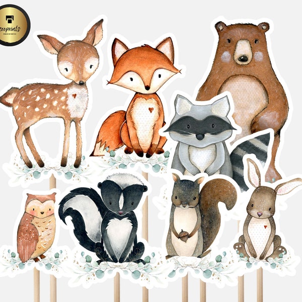 PRINTABLE Woodland Animals Centerpieces Woodland Cutouts Woodland Cake Topper Baby Shower Birthday Decorations NOT Editable
