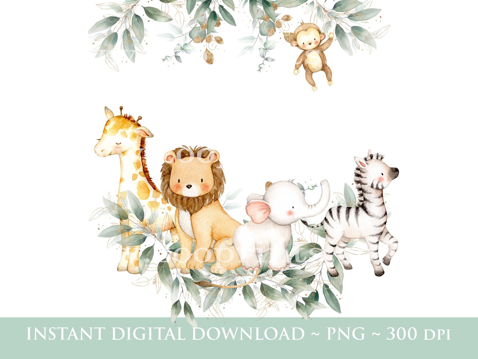 Baby Safari Animals Wreath, Watercolor Baby Animals, Wild One, Two Wild ...