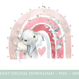 Pink Eucalyptus Rainbow & Elephant PNG, Clipart d’éléphant mignon, Wild One, Conception de sublimation d’anniversaire, Jungle, Safari, Téléchargement numérique, W13
