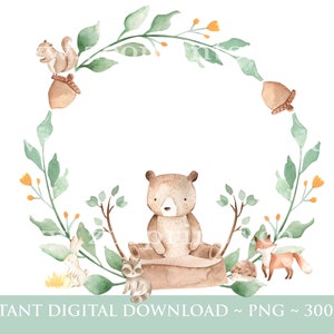 Waldtiere Kranz, Waldtiere Rahmen PNG, Kinderzimmer Deko, Babyparty Sublimation Design, Waldtiere PNG Rahmen, Digitaler Download, W102