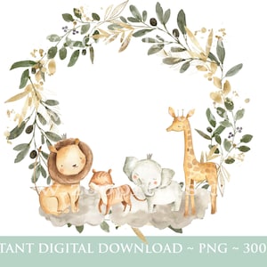 Enfants Safari Jungle animaux, aquarelle bébés animaux, un sauvage, deux sauvages, anniversaire Sublimation Design, Jungle, Safari, téléchargement numérique, W100