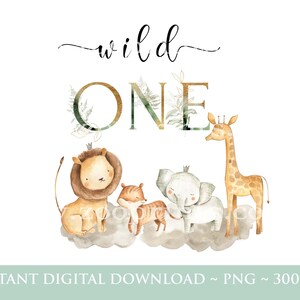 Kids Safari Jungle Animals, Acquerello Baby Animals, Wild One, Two Wild, Birthday Sublimation Design, Jungle, Safari, Digital Download, W6